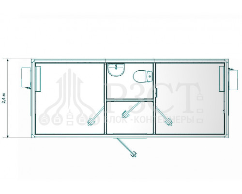 Блок-контейнер штаб строительства с двумя кабинетами и санузлом