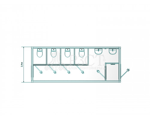 Блок-контейнер сантехнический с туалетными кабинками