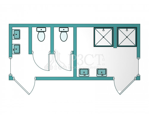 Блок-контейнер сантехнический с душевыми и туалетными кабинками №1