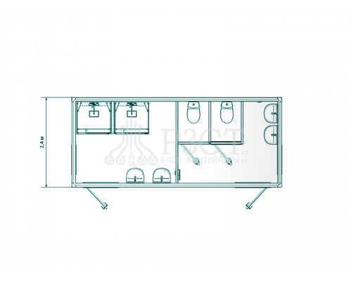 Блок-контейнер сантехнический с душевыми и туалетными кабинками №1