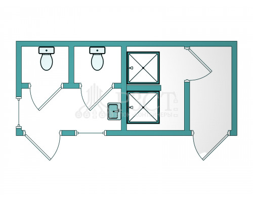 Блок-контейнер сантехнический с душевыми и туалетными кабинками №2