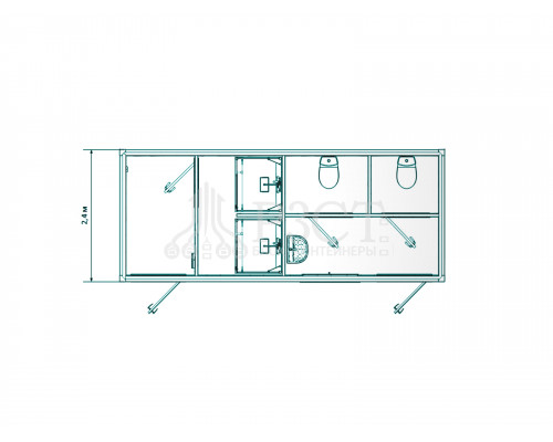 Блок-контейнер сантехнический с душевыми и туалетными кабинками №2