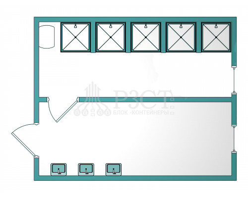 Раздевалка с душем на 16 человек
